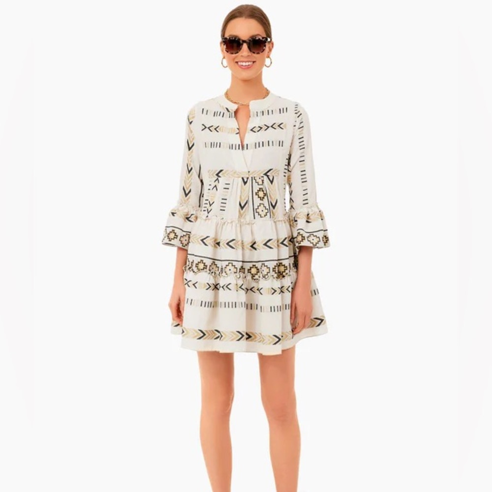 Black and Gold Ydra Ruffle Dress by Kasia